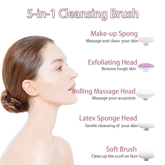 Facial Cleansing Brush 5 in 1 Portable Electric Facial Massager