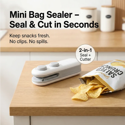 ENCart Mini Bag Sealer – 2 in 1 Portable Heat Seal & Cutter