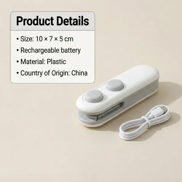ENCart Mini Bag Sealer – 2 in 1 Portable Heat Seal & Cutter
